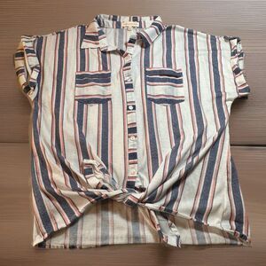 Eden & Olivia Anthropologie Multicolor Stripe Tie Front Shirt Top Size L